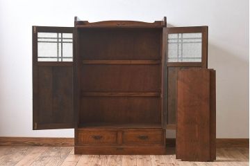 アンティーク家具　大正ロマン　栓材製　ダイヤガラス入り本箱(ブックケース)