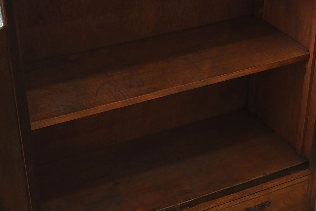 アンティーク家具　大正ロマン　栓材製　ダイヤガラス入り本箱(ブックケース)