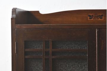 アンティーク家具　大正ロマン　栓材製　ダイヤガラス入り本箱(ブックケース)