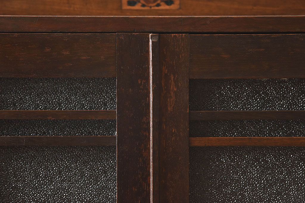 アンティーク家具　大正ロマン　栓材製　ダイヤガラス入り本箱(ブックケース)