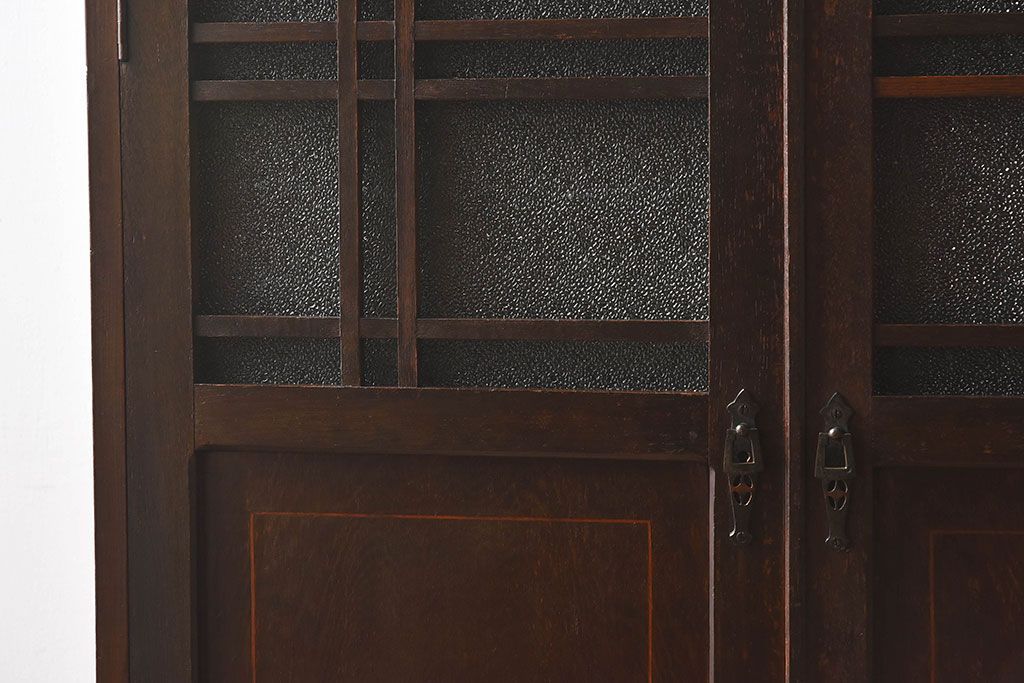 アンティーク家具　大正ロマン　栓材製　ダイヤガラス入り本箱(ブックケース)