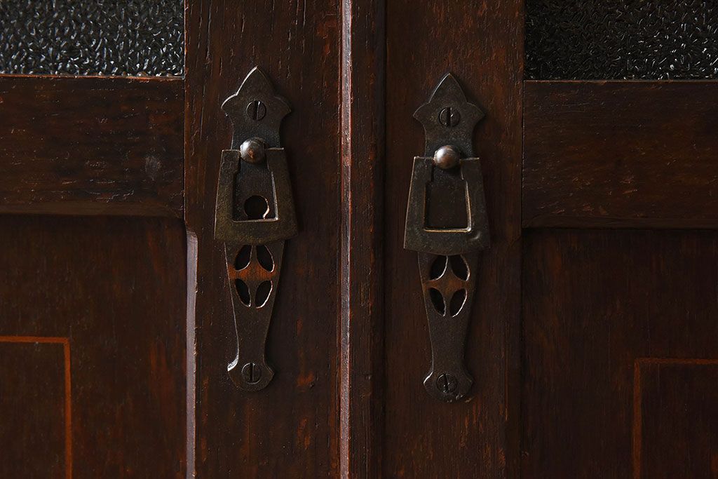 アンティーク家具　大正ロマン　栓材製　ダイヤガラス入り本箱(ブックケース)