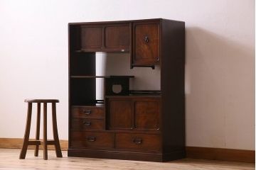 アンティーク家具　和製アンティーク　高級品　三方桑材の茶箪笥(茶棚、飾り棚、陳列棚)