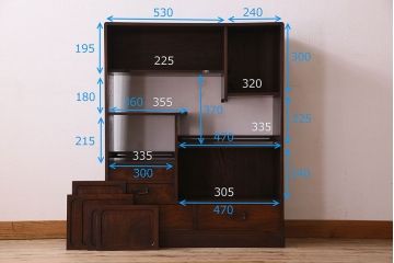 アンティーク家具　和製アンティーク　高級品　三方桑材の茶箪笥(茶棚、飾り棚、陳列棚)