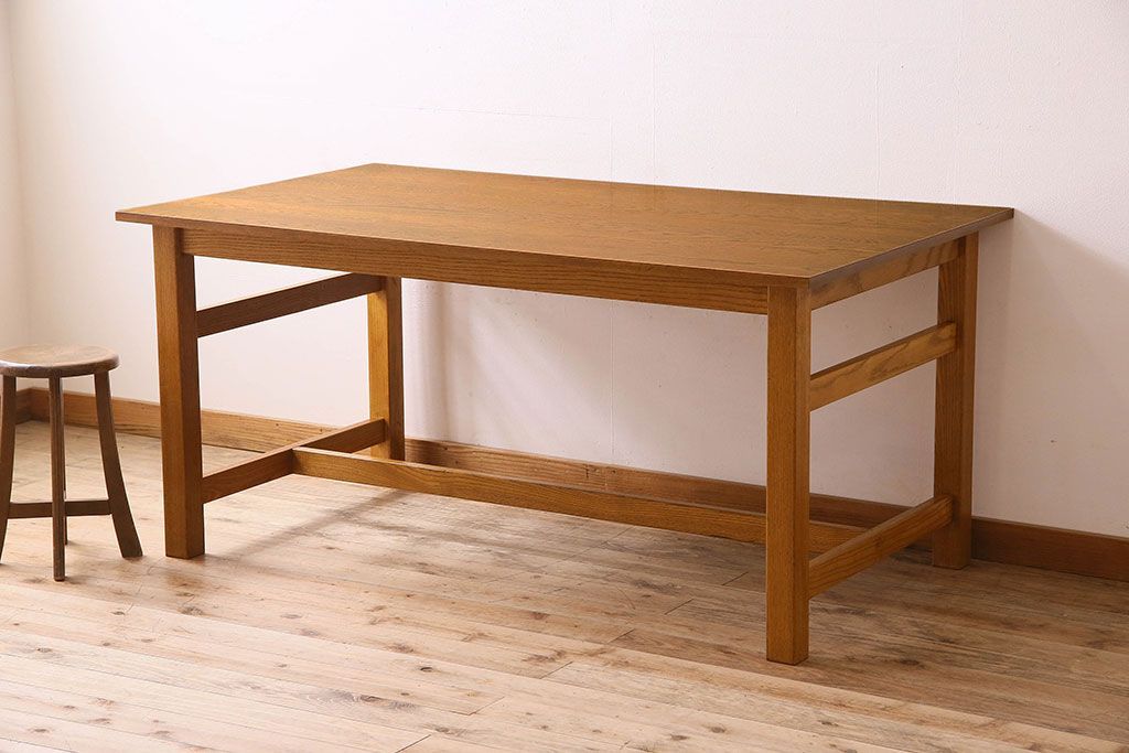 当店リメイク品　オーク材製天板のダイニングテーブル(作業台)