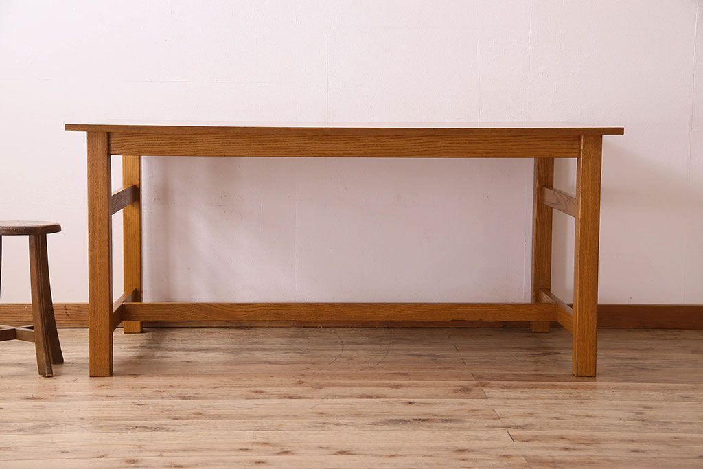 当店リメイク品　オーク材製天板のダイニングテーブル(作業台)