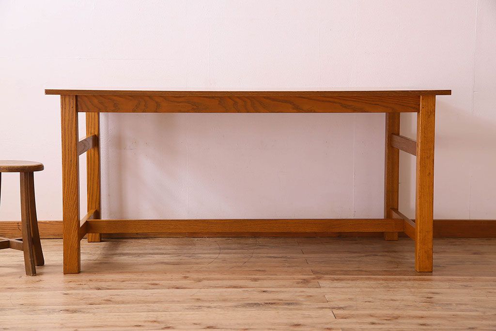 当店リメイク品　オーク材製天板のダイニングテーブル(作業台)