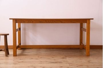 当店リメイク品　オーク材製天板のダイニングテーブル(作業台)