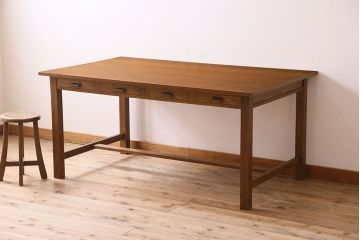 アンティーク家具　オーク材製天板　両面引き出し付きダイニングテーブル(作業台)