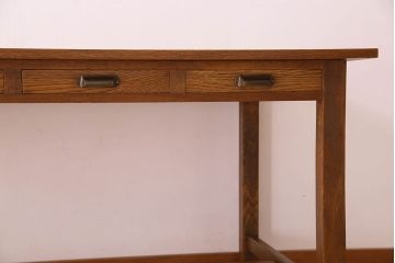 アンティーク家具　オーク材製天板　両面引き出し付きダイニングテーブル(作業台)