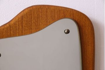 アンティーク雑貨　北欧家具　チーク材製　個性的なデザインの壁掛けミラー(鏡)(1)