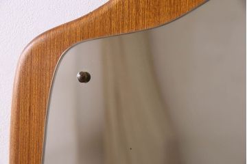 アンティーク雑貨　北欧家具　チーク材製　個性的なデザインの壁掛けミラー(鏡)(1)