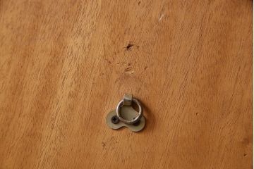 アンティーク雑貨　北欧家具　チーク材製　個性的なデザインの壁掛けミラー(鏡)(1)