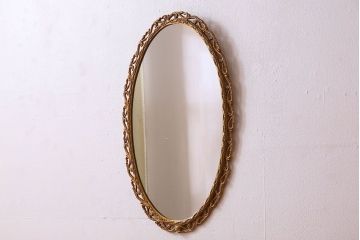 アンティーク雑貨　イギリスビンテージ　レリーフがお洒落な壁掛けミラー(鏡)