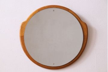 アンティーク雑貨　北欧家具　チーク材製　おしゃれなフレームの壁掛けミラー(鏡)(1)