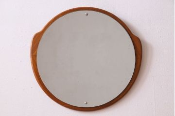 アンティーク雑貨　北欧家具　チーク材製　おしゃれなフレームの壁掛けミラー(鏡)(2)
