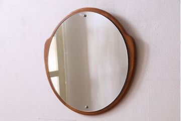 アンティーク雑貨　北欧家具　チーク材製　おしゃれなフレームの壁掛けミラー(鏡)(2)