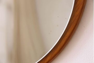 アンティーク雑貨　北欧家具　チーク材製　おしゃれなフレームの壁掛けミラー(鏡)(2)