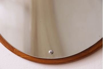 アンティーク雑貨　北欧家具　チーク材製　おしゃれなフレームの壁掛けミラー(鏡)(2)