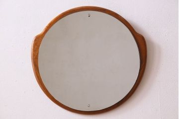 アンティーク雑貨　北欧家具　チーク材製　おしゃれなフレームの壁掛けミラー(鏡)(3)