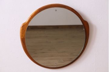 アンティーク雑貨　北欧家具　チーク材製　おしゃれなフレームの壁掛けミラー(鏡)(3)