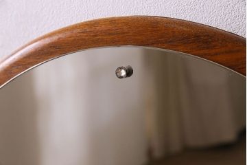 アンティーク雑貨　北欧家具　チーク材製　おしゃれなフレームの壁掛けミラー(鏡)(3)