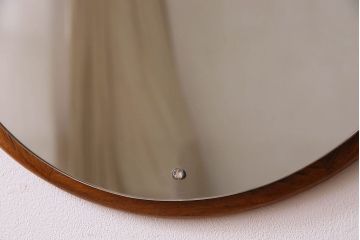 アンティーク雑貨　北欧家具　チーク材製　おしゃれなフレームの壁掛けミラー(鏡)(3)