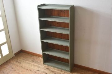 ペイント家具　オリーブグリーンカラーのおしゃれな本箱(ブックケース、収納棚)