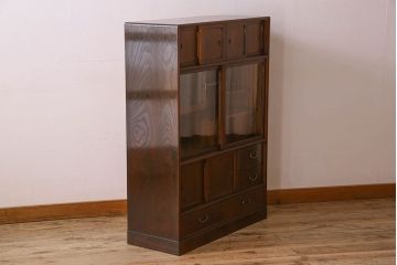 アンティーク家具　欅・桐材製　総無垢材　天然の木の温かみが魅力的な茶箪笥(茶棚)