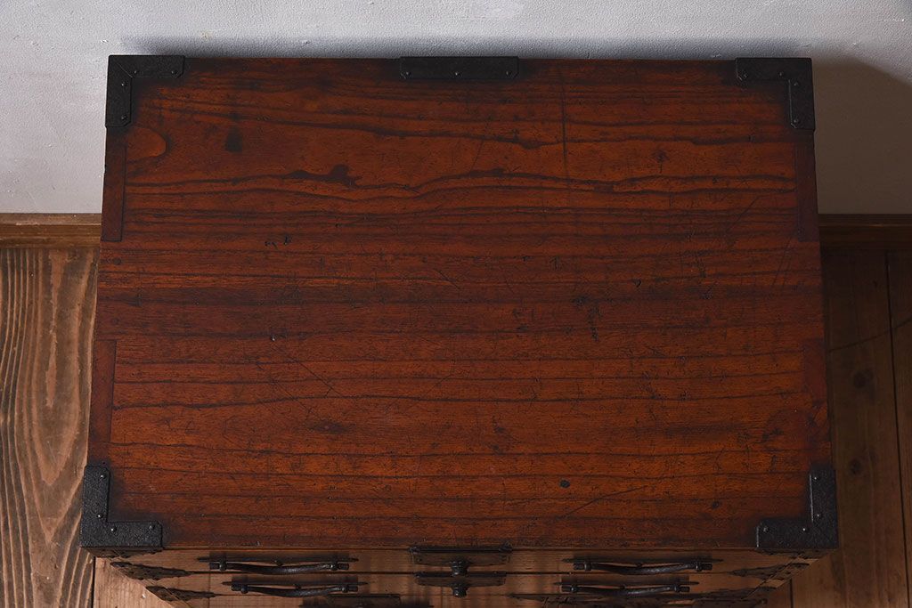 アンティーク家具　明治期　総桐材製　古い木の質感が味わい深い小箪笥(帳場箪笥、桐箪笥、桐たんす)