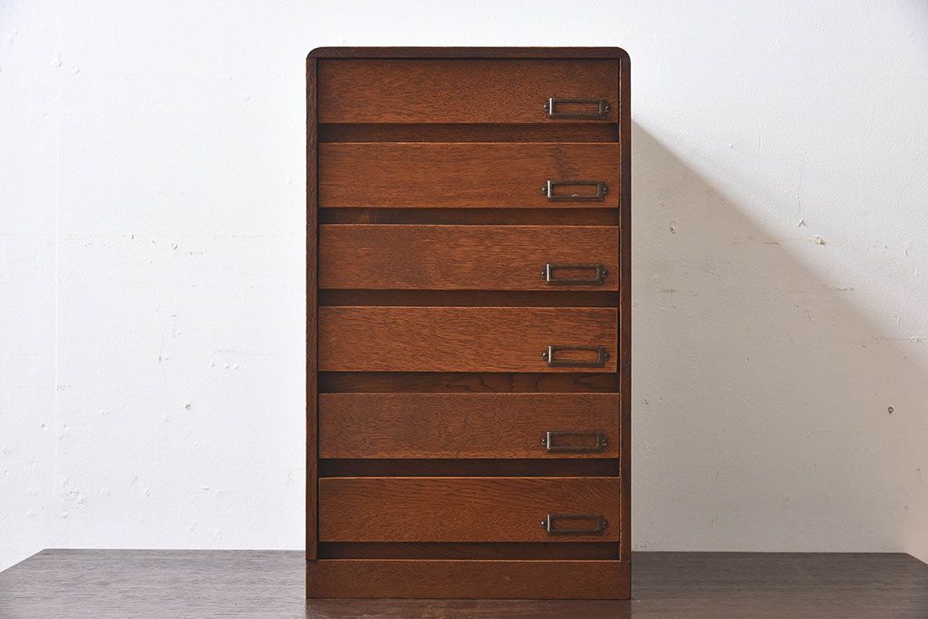 レトロ家具　昭和レトロ　ナラ材製　ネームプレート付きの小引き出し(小物入れ、裁縫箱)
