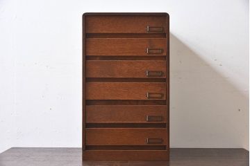 レトロ家具　昭和レトロ　ナラ材製　ネームプレート付きの小引き出し(小物入れ、裁縫箱)