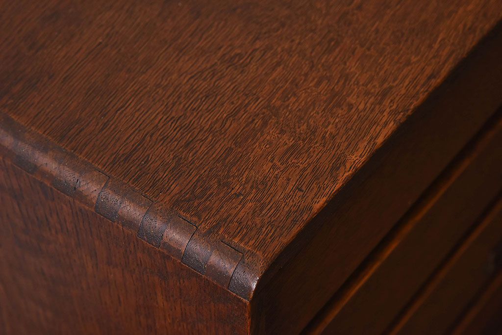 レトロ家具　昭和レトロ　ナラ材製　ネームプレート付きの小引き出し(小物入れ、裁縫箱)