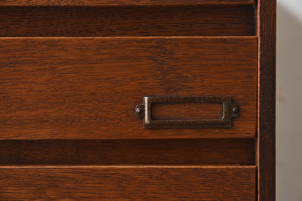 レトロ家具　昭和レトロ　ナラ材製　ネームプレート付きの小引き出し(小物入れ、裁縫箱)