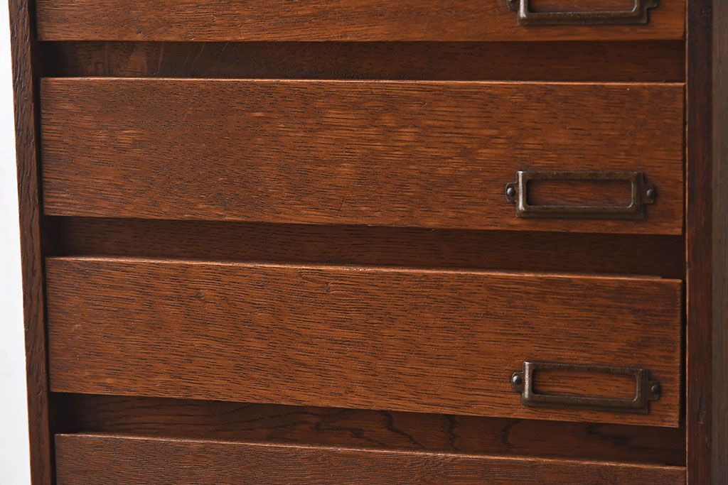 レトロ家具　昭和レトロ　ナラ材製　ネームプレート付きの小引き出し(小物入れ、裁縫箱)