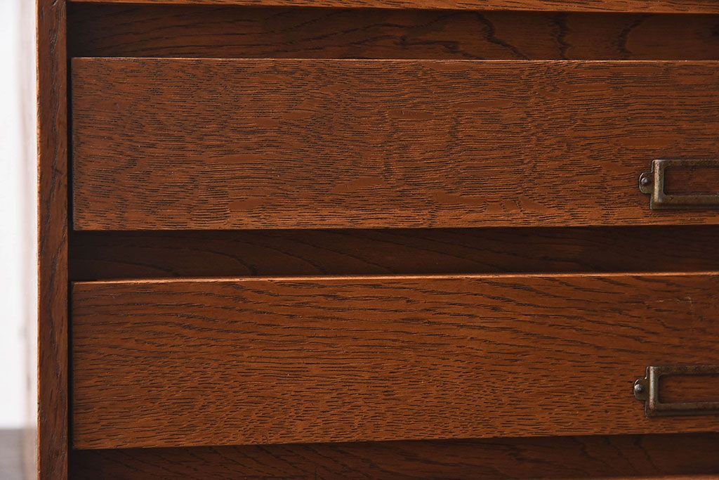 レトロ家具　昭和レトロ　ナラ材製　ネームプレート付きの小引き出し(小物入れ、裁縫箱)