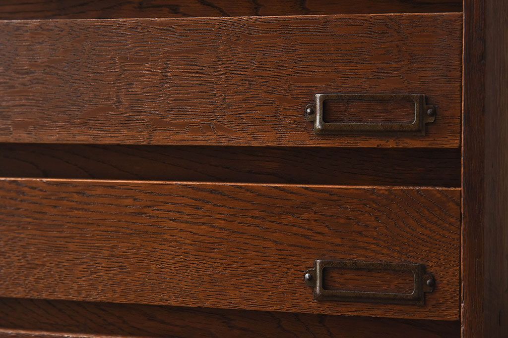 レトロ家具　昭和レトロ　ナラ材製　ネームプレート付きの小引き出し(小物入れ、裁縫箱)