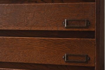 レトロ家具　昭和レトロ　ナラ材製　ネームプレート付きの小引き出し(小物入れ、裁縫箱)