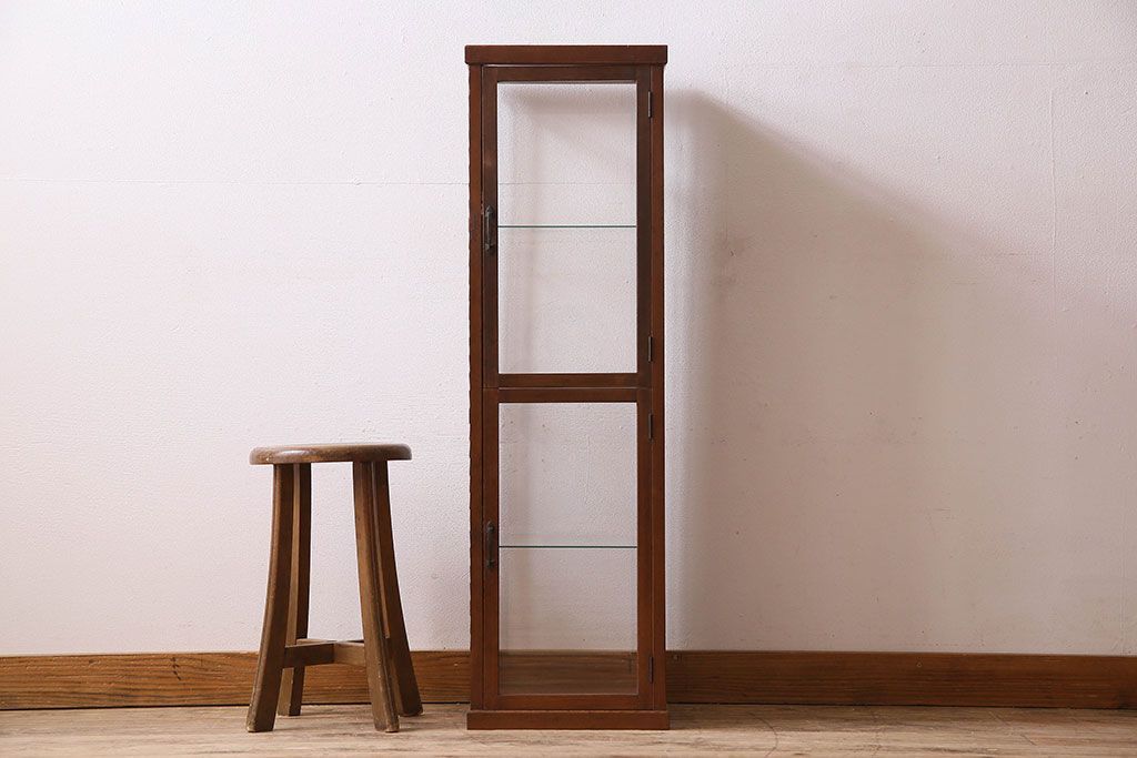 アンティーク家具　和製アンティーク　珍しいサイズの縦長ガラスケース(ショーケース)