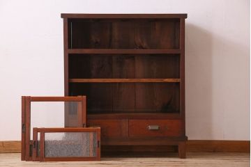 アンティーク家具　和製アンティーク　お洒落な結霜ガラス入りの収納棚(戸棚、食器棚)