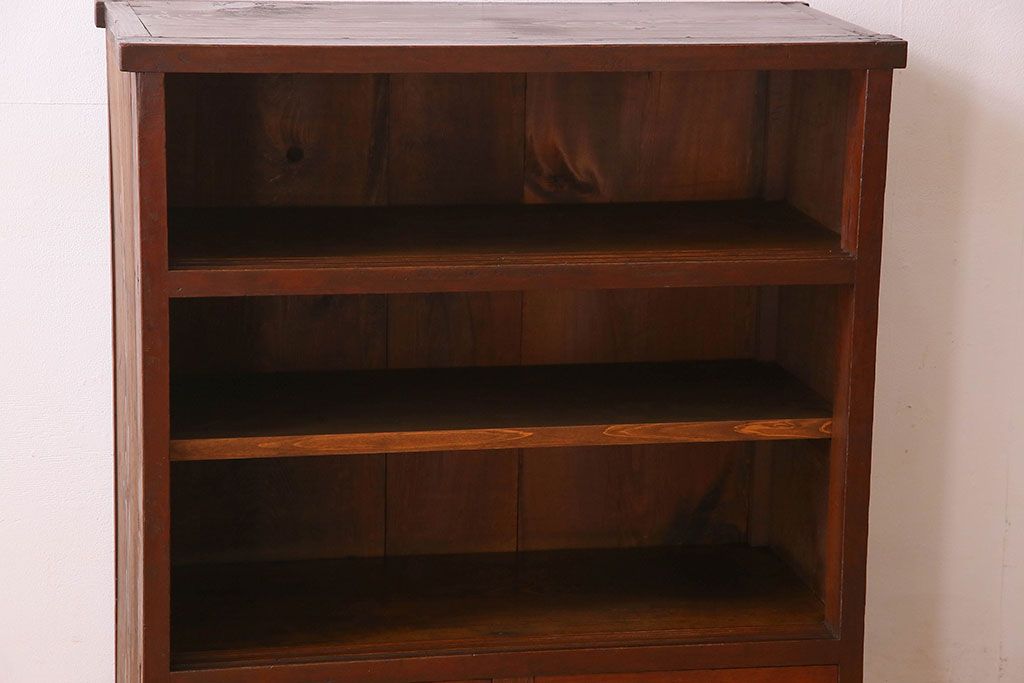 アンティーク家具　和製アンティーク　お洒落な結霜ガラス入りの収納棚(戸棚、食器棚)