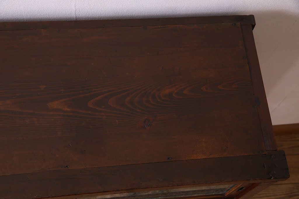 アンティーク家具　和製アンティーク　お洒落な結霜ガラス入りの収納棚(戸棚、食器棚)