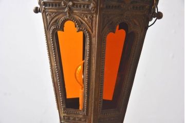 フランスアンティーク　金属製　色ガラス入りランタン