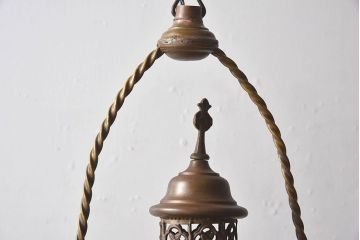 フランスアンティーク　金属製　色ガラス入りランタン