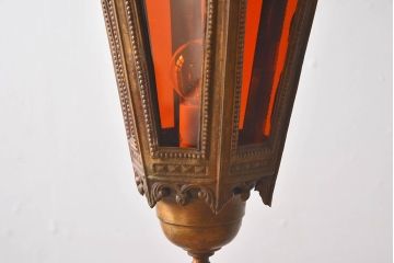 フランスアンティーク　金属製　色ガラス入りランタン