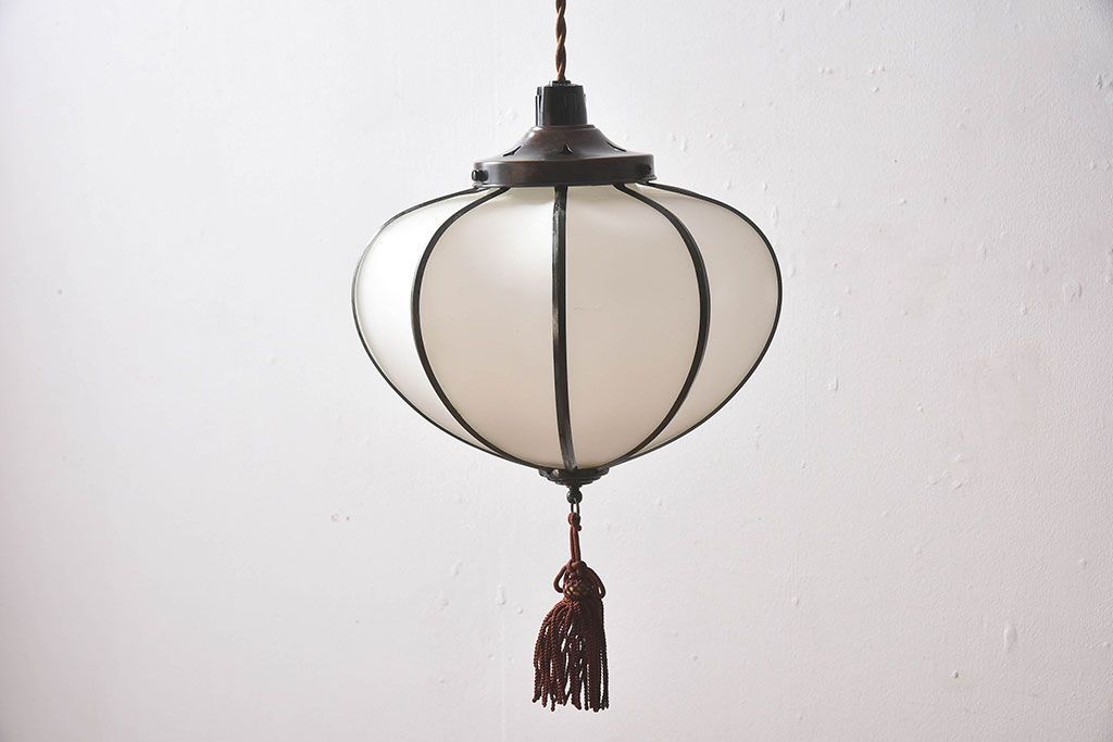 和製アンティーク　上品なほおずき型の電笠(天井照明)(1)