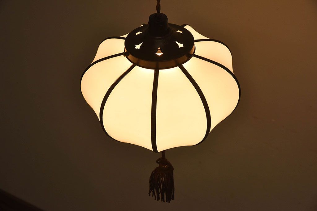 和製アンティーク　上品なほおずき型の電笠(天井照明)(1)