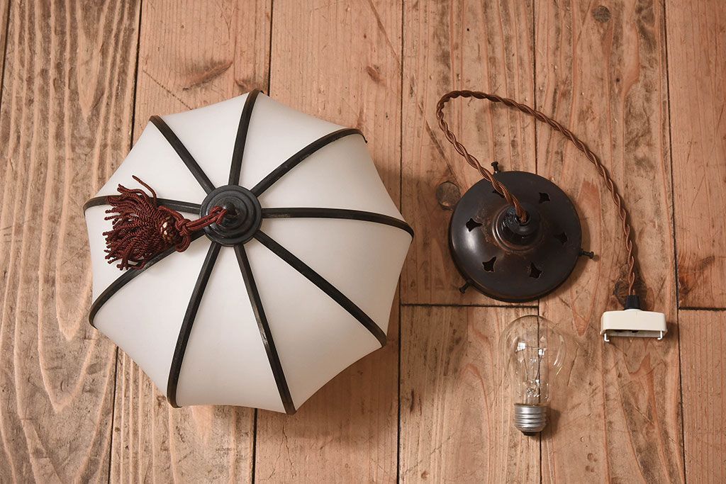 和製アンティーク　上品なほおずき型の電笠(天井照明)(1)