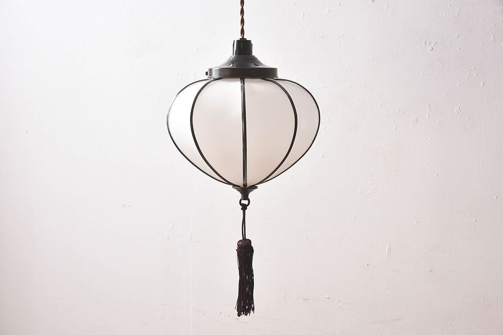 和製アンティーク　上品なほおずき型の電笠(天井照明)(2)