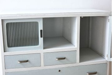 ペイント家具　モールガラス入り!柔らかなカラーが魅力的なチェスト